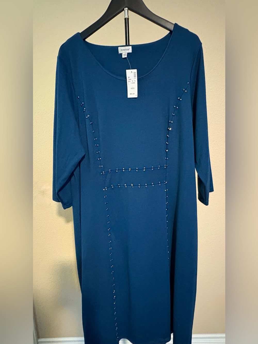 Avenue Teal Midi Dress with Studded Trim